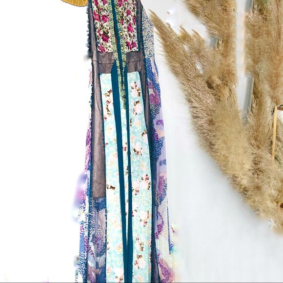 ANTHROPOLOGIE Byron Lars Wilderflora Patchwork Blue Floral Maxi Dress 2 - Picture 10 of 12
